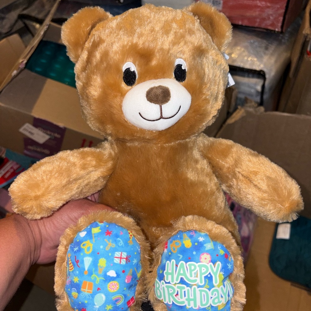 Build-A-Bear Brown Teddy with Blue Happy Birthday Paw Accents